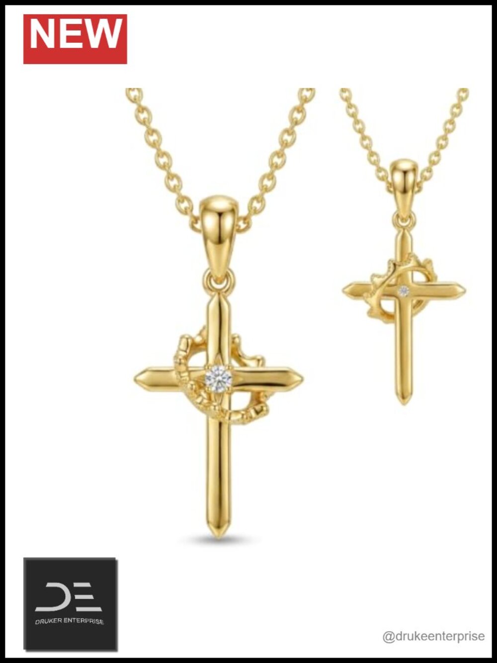 14K Gold Plated Crown Cross Pendant Necklace for Women Religious Faith Jewelry